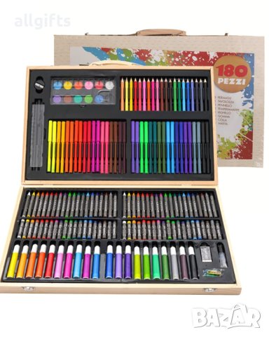 Креативен комплект за рисуване с 180 части в елегантен дървен куфар, снимка 9 - Рисуване и оцветяване - 41900383