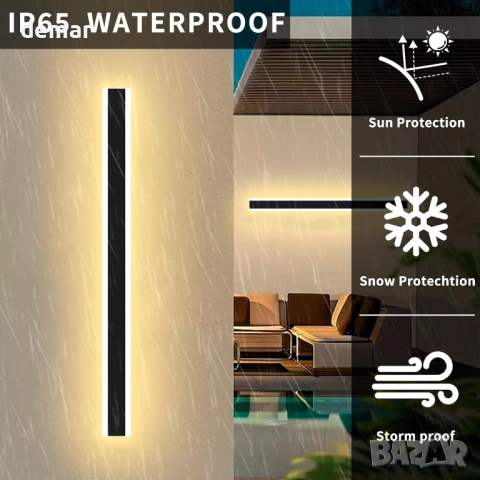 LED външна стенна лампа, димируема 80 см, 32 W, дистанционно, черна, снимка 2 - Лед осветление - 51856981