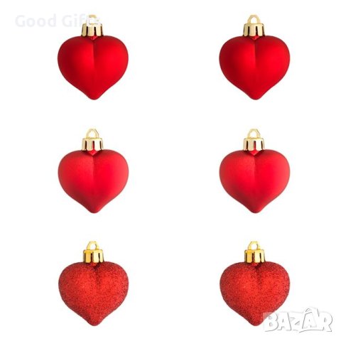 6 броя Комплект коледни сърца висулки за елха, 5см