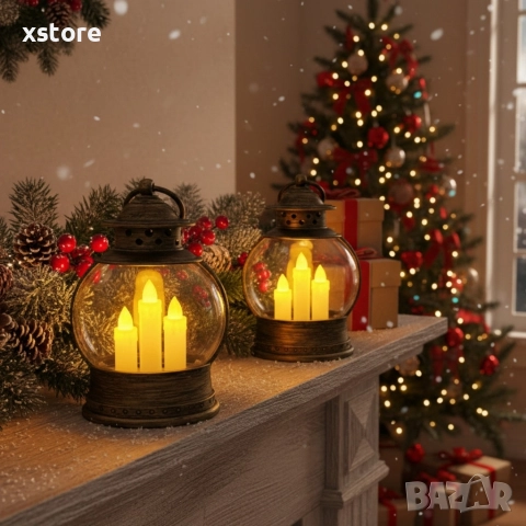 Декоративен коледен фенер с три LED свещи – безопасна и магична светлина, снимка 3 - Декорация за дома - 52759922
