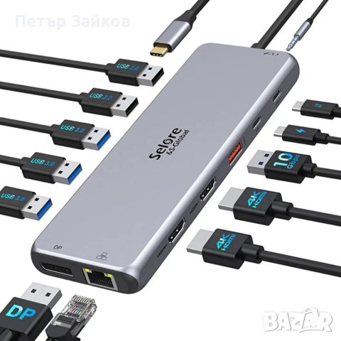USB C докинг станция за два монитора, 13 в 1
