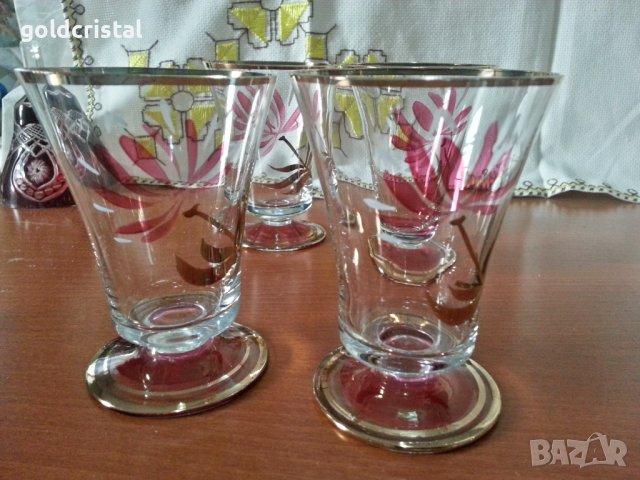 Ретро стъклени чаши и гарафа ръчно рисувани , снимка 11 - Антикварни и старинни предмети - 42225480