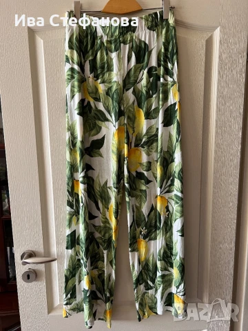 Разкошен еластичен висока талия ежедневен панталон 100 вискоза свеж лимонен принт лимони 