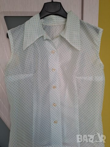 Дамска блуза риза без ръкав бяла на сини точки, снимка 3 - Ризи - 41897789