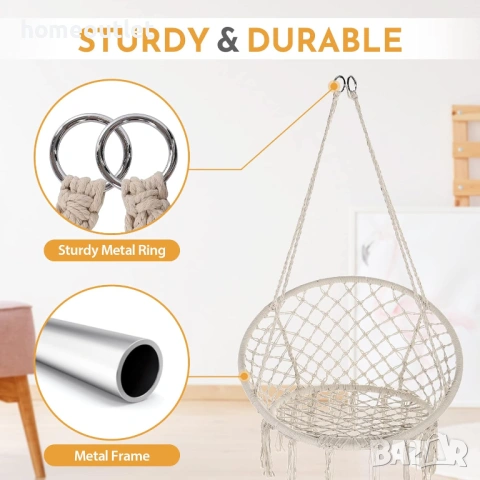 ПРОМОЦИЯ Плетен стол тип макраме / люлка с таванен монтаж HAMMOCK CHAIR XF1407001X, снимка 3 - Градински мебели, декорация  - 53096514