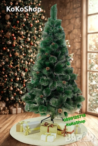 Коледна елха изкуствена – реалистична,с шишарки и заснежени връхчета, снимка 2 - Декорация за дома - 52451739