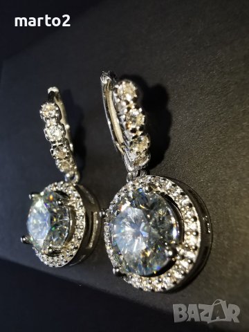 Сребърни 925 Обеци с Мойсанити по 3 карата на Обеца общо 6 Карата!, снимка 8 - Обеци - 41393094