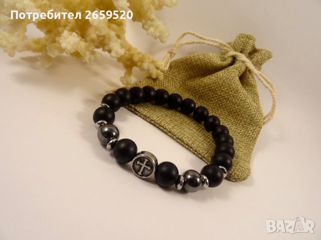 Водоустойчива мъжка гривна от естествени камъни, снимка 2 - Гривни - 39619890