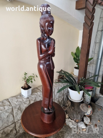 Страхотна огромна антикварна дървена фигура статуетка скулптура , снимка 5 - Статуетки - 52019655