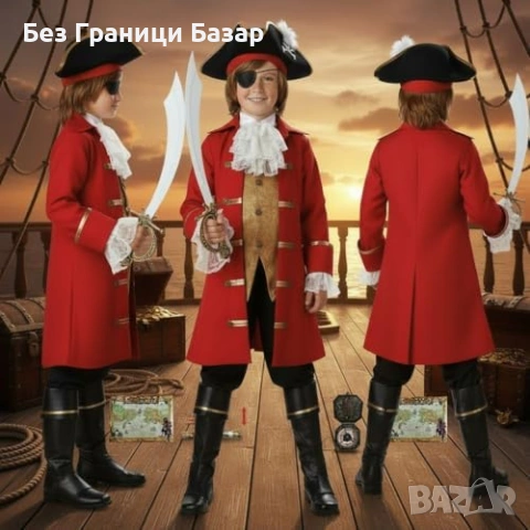 Нов Детски пиратски костюм 8 части 3-10 години шапка меч аксесоари, снимка 5 - Други - 53566243