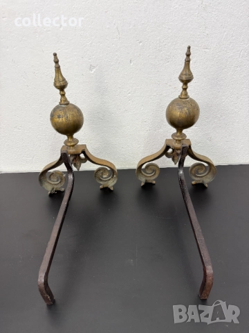 Чифт антични месингови подпори за камина. №7788, снимка 5 - Антикварни и старинни предмети - 52926284