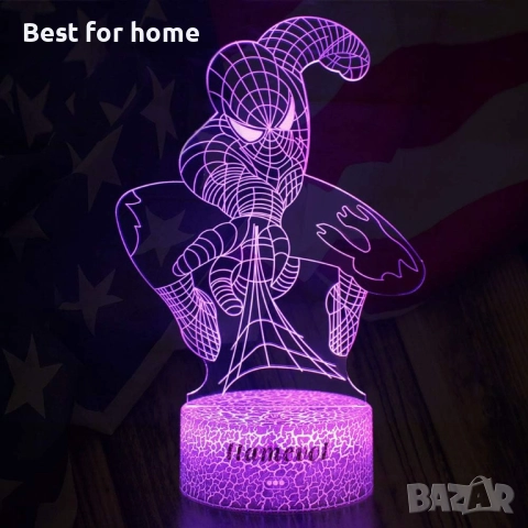  3D  Спайдърмен детска нощна лампа 7 цвята дистанционно управление, снимка 6 - Настолни лампи - 52431608
