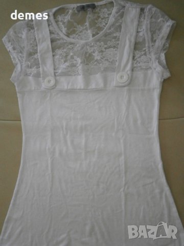 Дамска бяла тениска  с дантела Lily Doll, размер S, снимка 6 - Тениски - 41067819