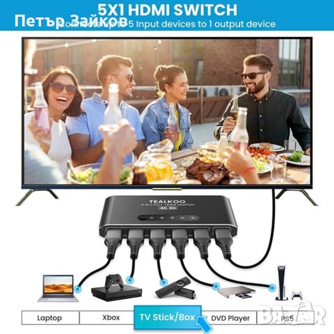 HDMI превключвател 5 в 1 изход с дистанционно управление, снимка 2 - Друга електроника - 40394229