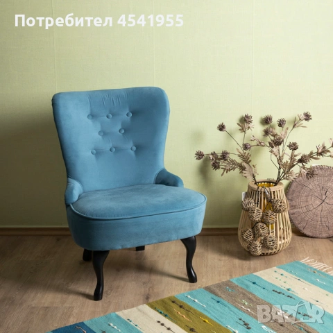 Фотьойл кресло в синьо-зелен цвят, снимка 5 - Дивани и мека мебел - 53237456