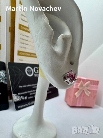 Сребърни обеци с мойсанит (Диамант) 1 карат, снимка 8 - Обеци - 52943942