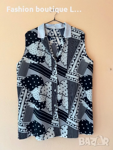 Риза без ръкави с копченца отпред с уникален геометричен десен 52 размер 🖤🤍🖤🤍🖤, снимка 3 - Ризи - 51921303