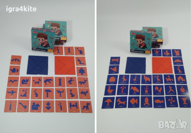 ХИТ! " Pocket tangram " 2бр. дървен Джобен танграм с шаблони в кутия, снимка 2 - Образователни игри - 40632532