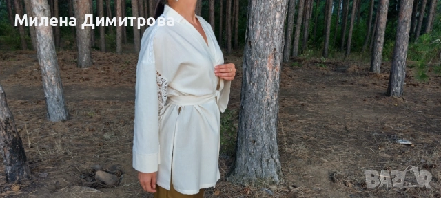 Ленено кимоно / Кимоно от американ и дантела ръчна изработка , снимка 17 - Сака - 48845116