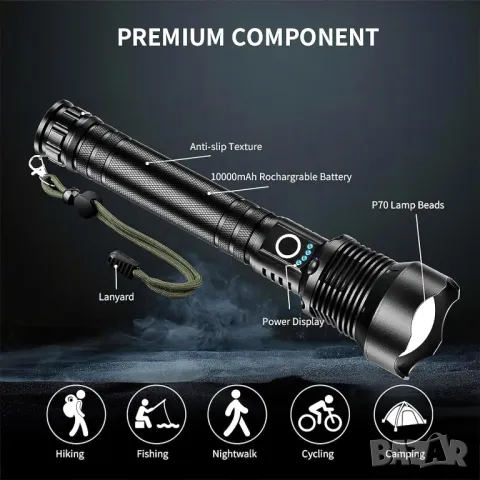 Р90 Мощен метален LED акумулаторен CREE LED прожектор фенер , снимка 3 - Екипировка - 48706886