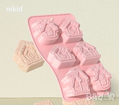 6 къщи къща силиконов молд форма фондан шоколад гипс сапун, снимка 2 - Форми - 42643836