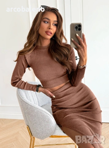 Дамски комплект от оребрен топ + пола с цепка Sumire, 5цвята , снимка 8 - Комплекти - 53570521