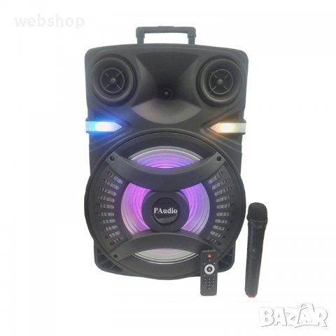 ПРЕНОСИМА 15" Тонколона караоке PAudio 152 с Bluetooth, Безжичен микрофон, USB, Радио, Цветомузика, снимка 2 - Bluetooth тонколони - 39399545