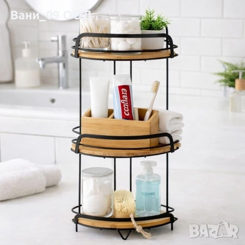 63см! Ъглова етажерка за баня от бамбук и метал, снимка 2 - Етажерки - 53272327