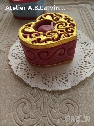 Декоративни свещички две гравирани сърцa в комплект, допълнение към вашата романтика, снимка 8 - Декорация за дома - 53619674