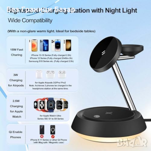 Ново 15W Бързо Безжично Зарядно 3 в 1 за iPhone/Apple Watch/AirPods, снимка 4 - Друга електроника - 44526987