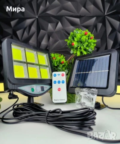 Лампа с отделен соларен панел и 128 cob led диода с 3 режима,дистанционно, снимка 3 - Соларни лампи - 50545608
