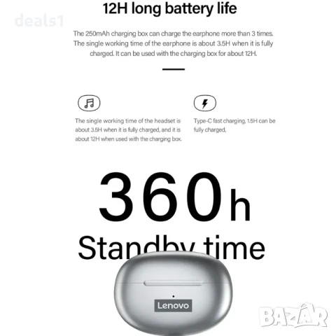 Lenovo ThinkPlus LP5 Bluetooth Безжични Водоустойчиви Слушалки, снимка 4 - Безжични слушалки - 50535332
