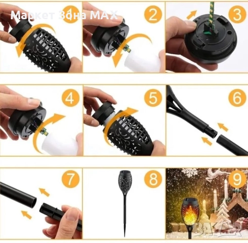 6 броя. Соларна лампа тип Факла с ефект на реалистичен пламък, снимка 3 - Соларни лампи - 52975960