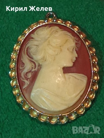 ВИНТИДЖ ВИКТОРИАНСКА КАМЕЯ ПРЕКРАСНА БРОНЗОВА ПОЗЛАТЕНА СТАР ПЕНДАНТ АРТ ДЕКО 17477