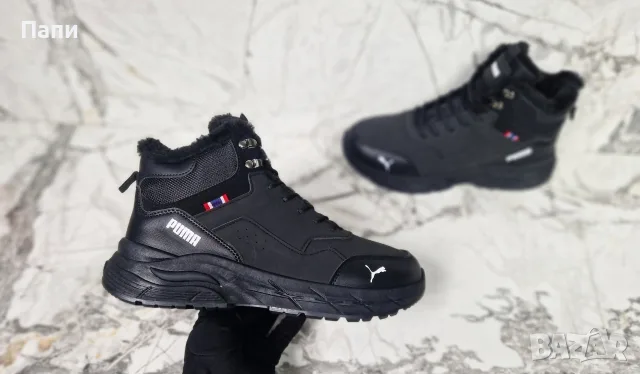 Мъжки зимни кубинки с пух Puma в черно , снимка 2 - Мъжки боти - 56150709