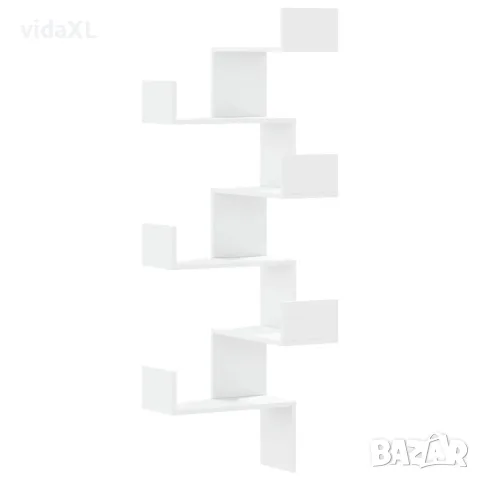 vidaXL Стенен ъглов рафт, бял, 45x45x147 см, инженерно дърво, снимка 1 - Етажерки - 56148295
