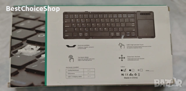 Сгъваема кожена Bluetooth клавиатура с тъчпад, снимка 2 - Клавиатури и мишки - 53201294