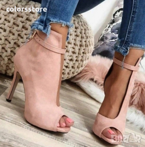 Летни боти на ток розов велур  код LT55, снимка 3 - Сандали - 36085652