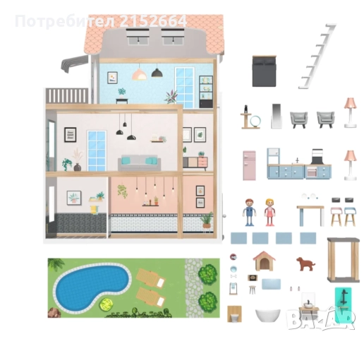 Дървена къща за кукли Lupilu, снимка 2 - Други - 52455334