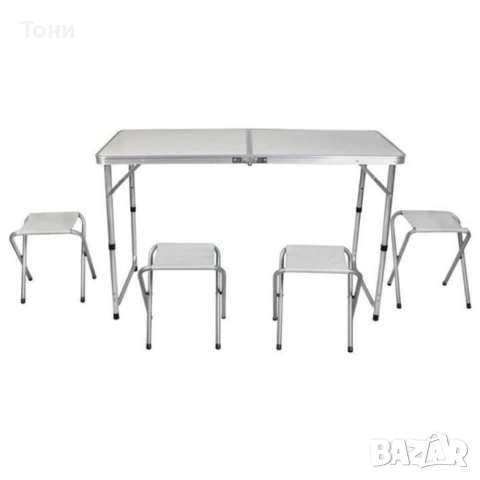 Комплект сгъваема алуминиева маса с 4 стола – идеален за къмпинг, двор и почивка, снимка 3 - Маси - 53091962