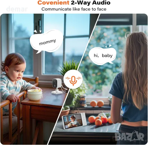 APPS2Car Бебефон 2 в 1, 5'' дисплей 1080p Full HD камера нощно виждане, снимка 4 - Бебефони - 49664403