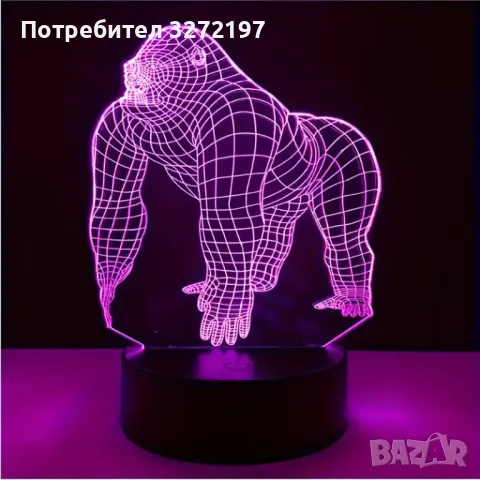 Холограмна 3D LED лампа Горила-дистанционно управление 16 цвята+други режими на управление, снимка 4 - Настолни лампи - 49514484