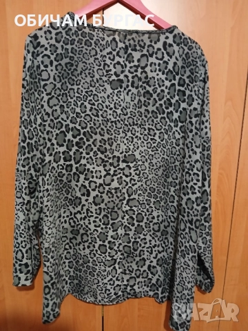 4xl ЕФЕКТНА БЛУЗКА В СИВ ЦВЯТ С ЛЕОПАРДОВ ПРИНТ/ръкавите се скъсяват/, снимка 4 - Блузи с дълъг ръкав и пуловери - 51467142