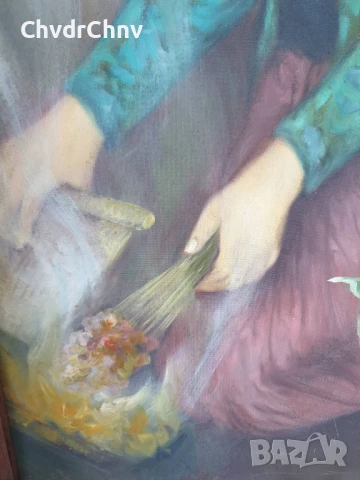 102x66см/голяма испанска картина масло върху платно/женски портрет/прислужница/дървена рамка, снимка 6 - Картини - 50702091