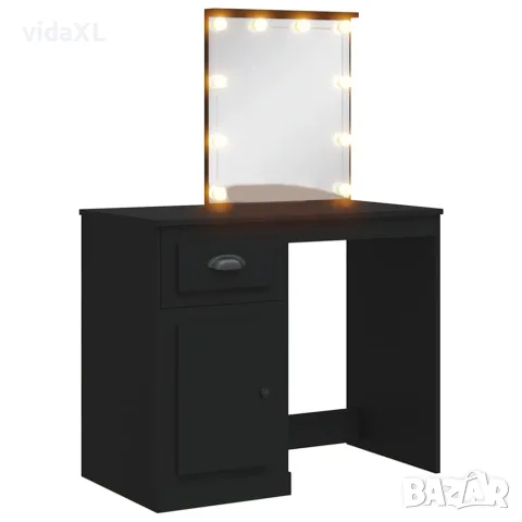 vidaXL Тоалетка с LED лампи, черна, 90x42x132,5 см