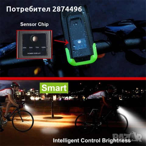 2654 Фар за велосипед с USB зареждане, 800 лумена, снимка 9 - Велосипеди - 35800827