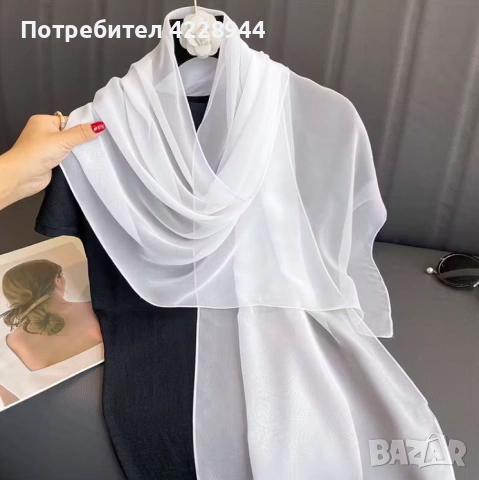 Булчински бял шал от шифон – лек и ефирен аксесоар за сватба, снимка 2 - Шалове - 53114700