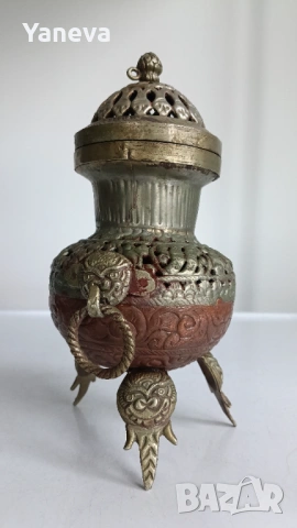 Тибетска, медна , старинна кадилница ,съд за прекадяване на тамян., снимка 10 - Декорация за дома - 53276414