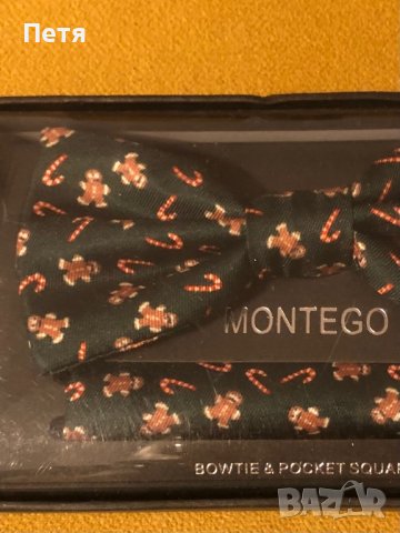 Montego Мъжка Коледна зелена папийонка и кърпичка, снимка 3 - Други - 38809123