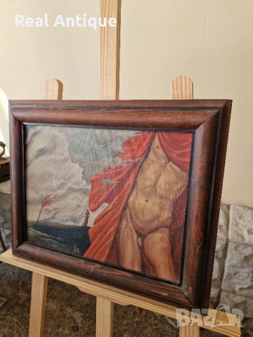 Прекрасна антикварна картина масло върху платно Бг автор , снимка 4 - Картини - 51617841